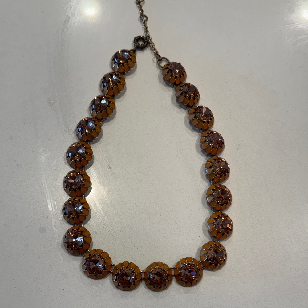J. Crew Orangr Crystal Floral Link Necklace